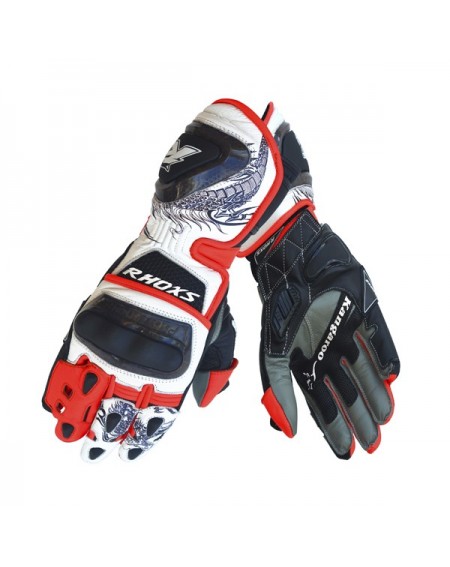 GUantes de moto racing RHOXS DRAGON Rojo Fluor